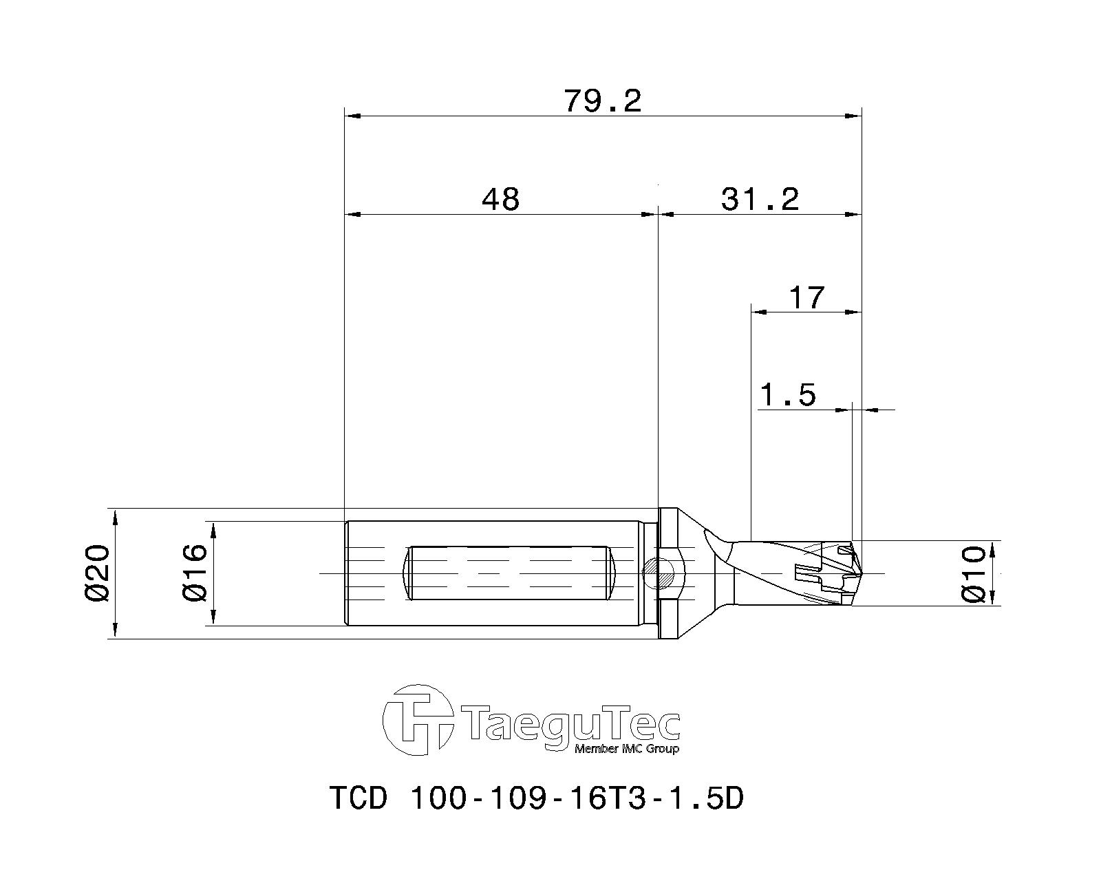 TaeguTec Cutting Tools Metal Working Tools TCD1.5XD (Weldon Shank) 3204080 TCD 100109